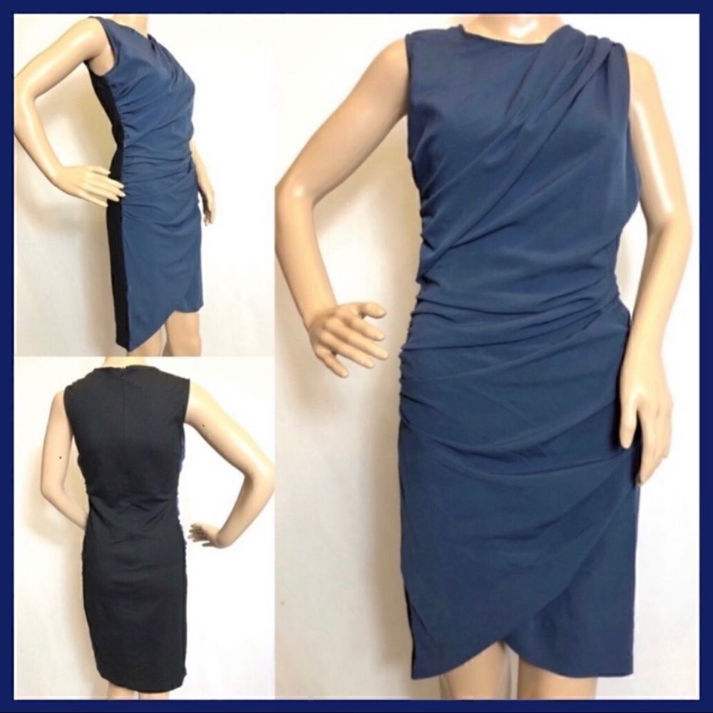 DENNY ROSE BLUE RUCHED GATHERED BODY CON DRESS M
